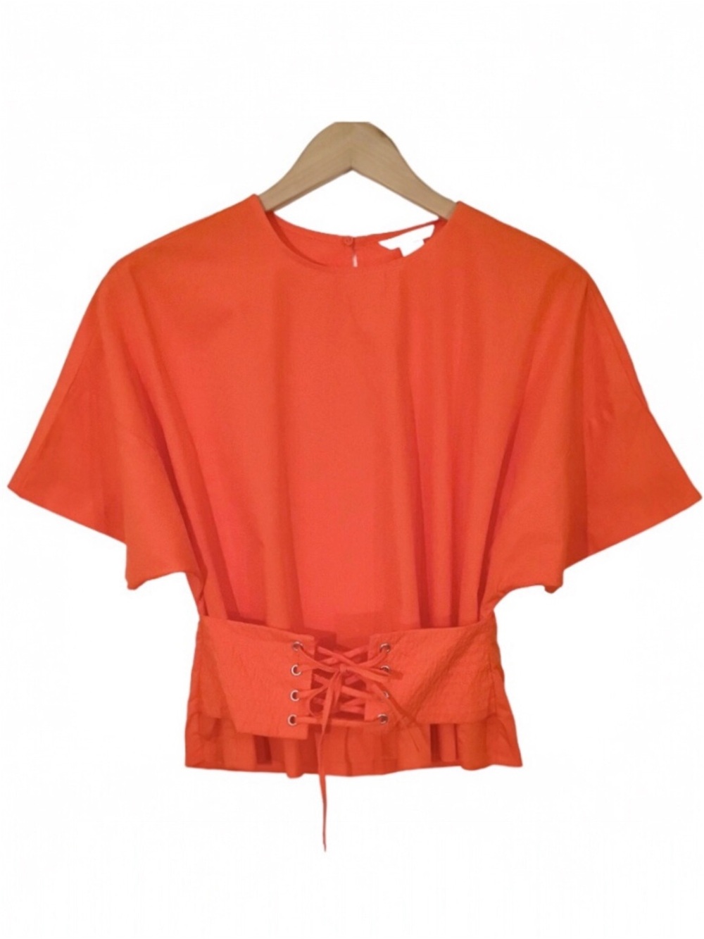H&M Waist-Cincher Blouse Size 2 Small Orange Cool Lightweight Cotton Top